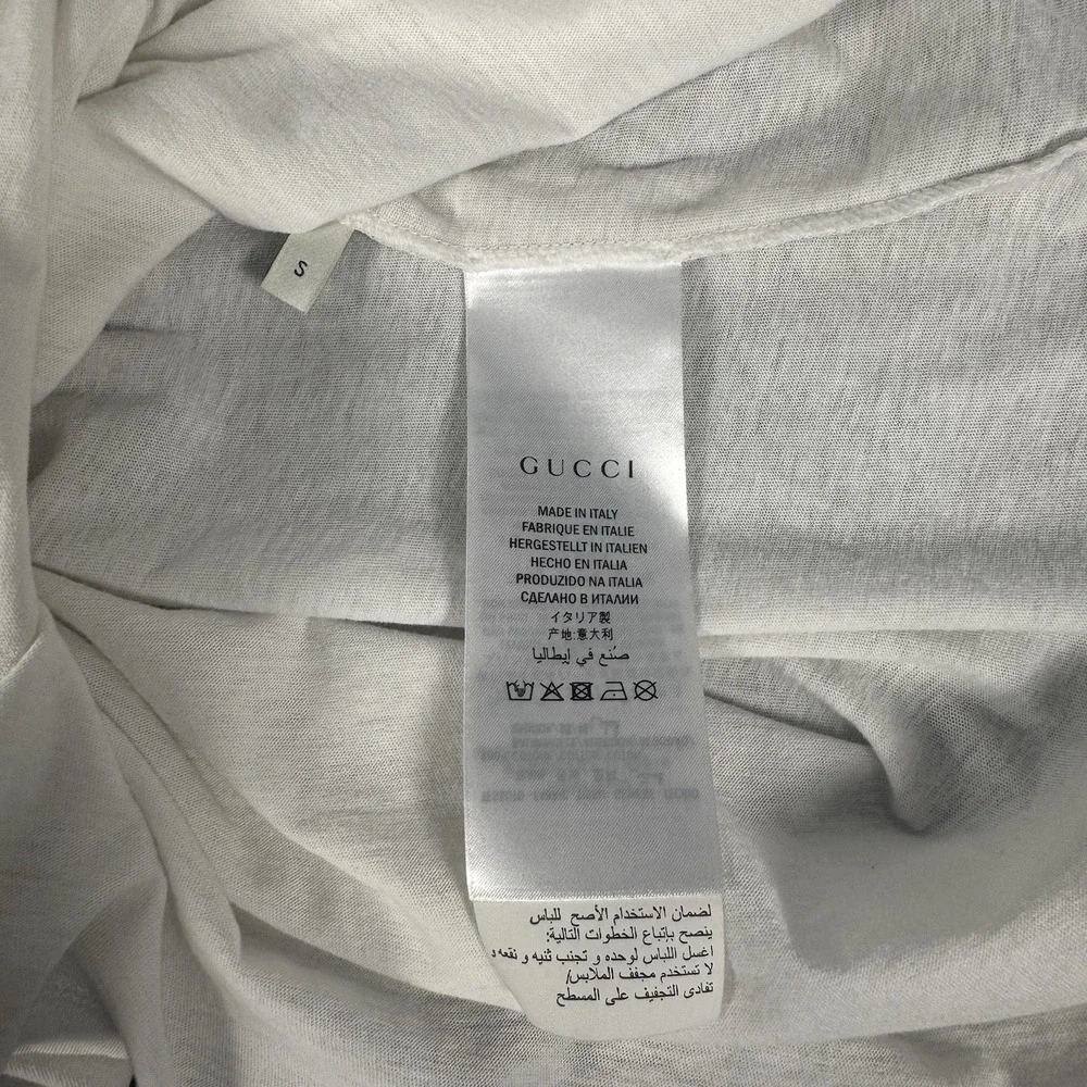 Authentic GUCCI Men's Oversized Washed T-Shirt White Vintage Logo Size Small S